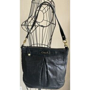 Coach Ashley Leather Black Snake Print Hobo Shoulder Handbag F20114 EUC